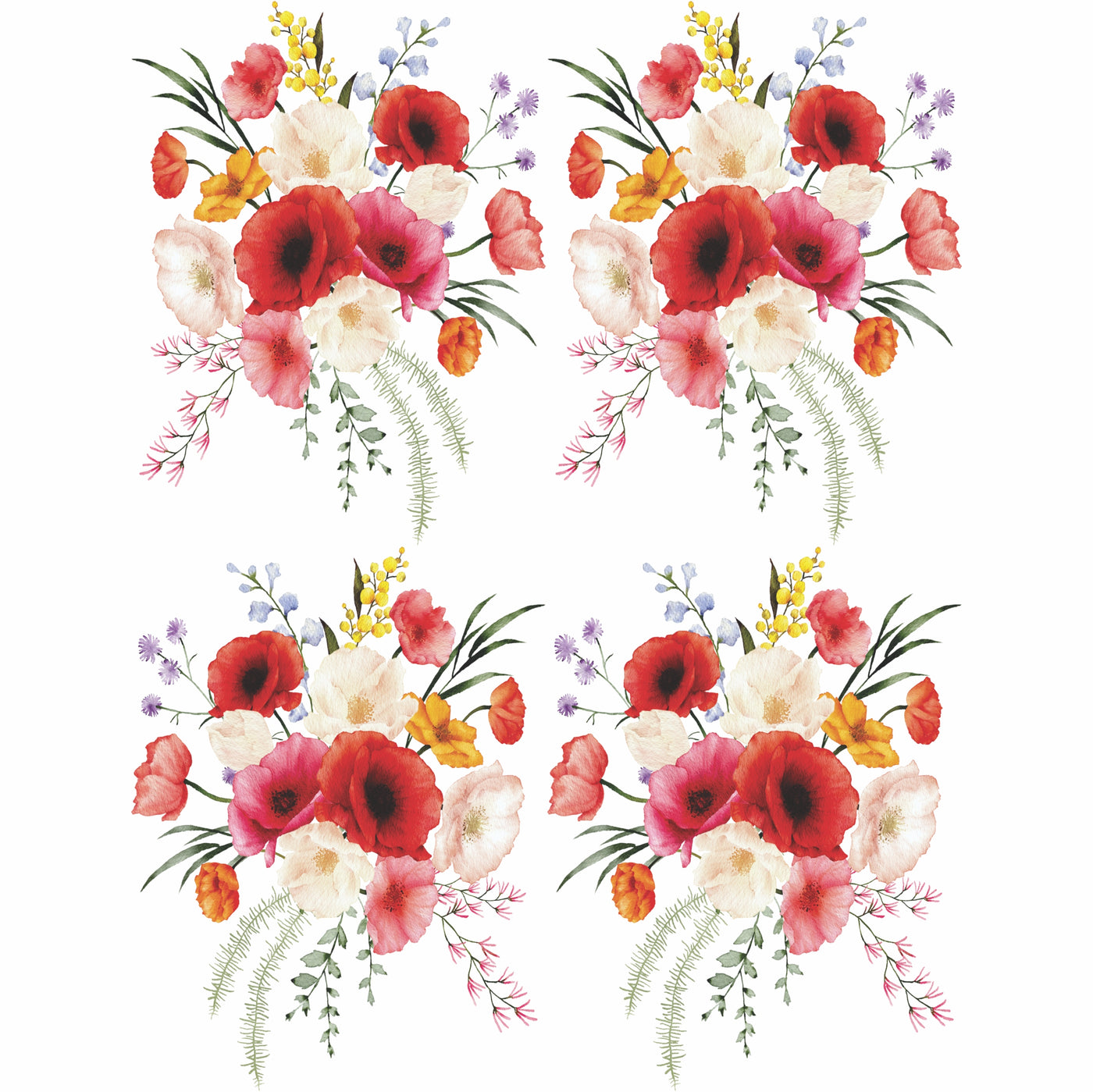 Poppy Bouquet Rice Paper- 6x 1 Bouquet Printed in 2 Sizes on 30gsm