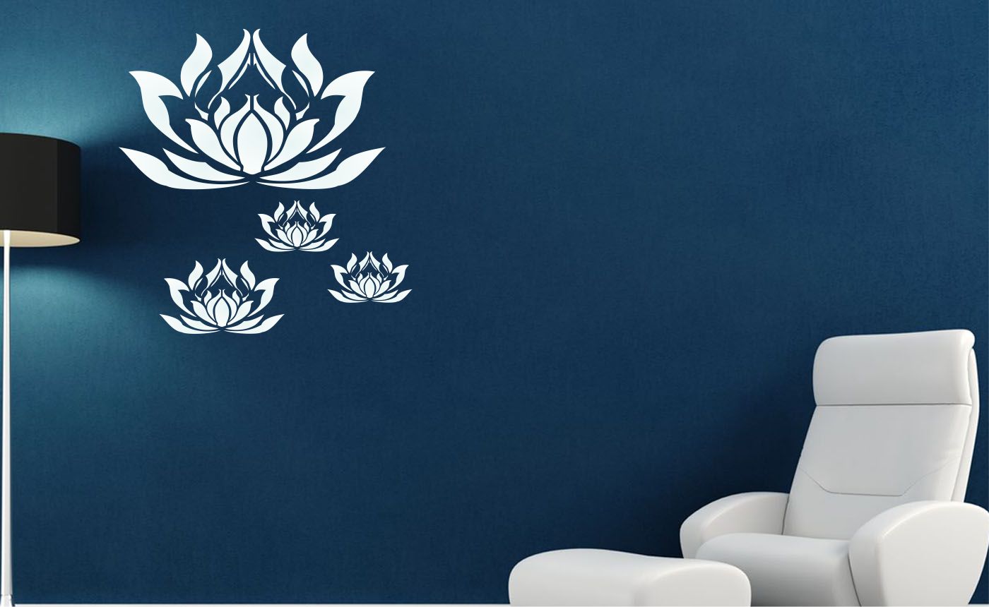 Lotus Flowers Stencil, 6.5 x 6.5 inch - Large Lotus Flower Mural