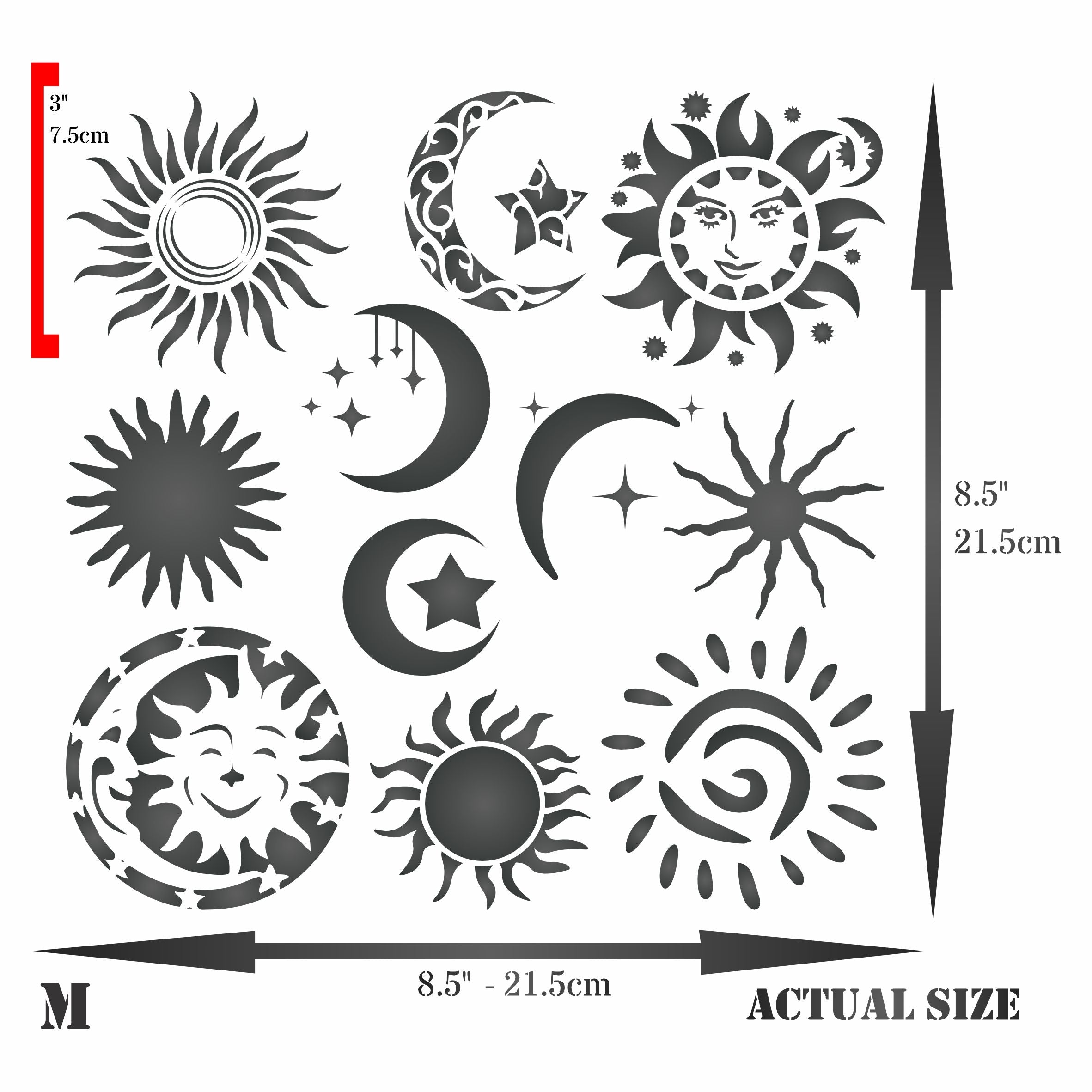 Suns Moons Stencil - Layering Moon Sun Star