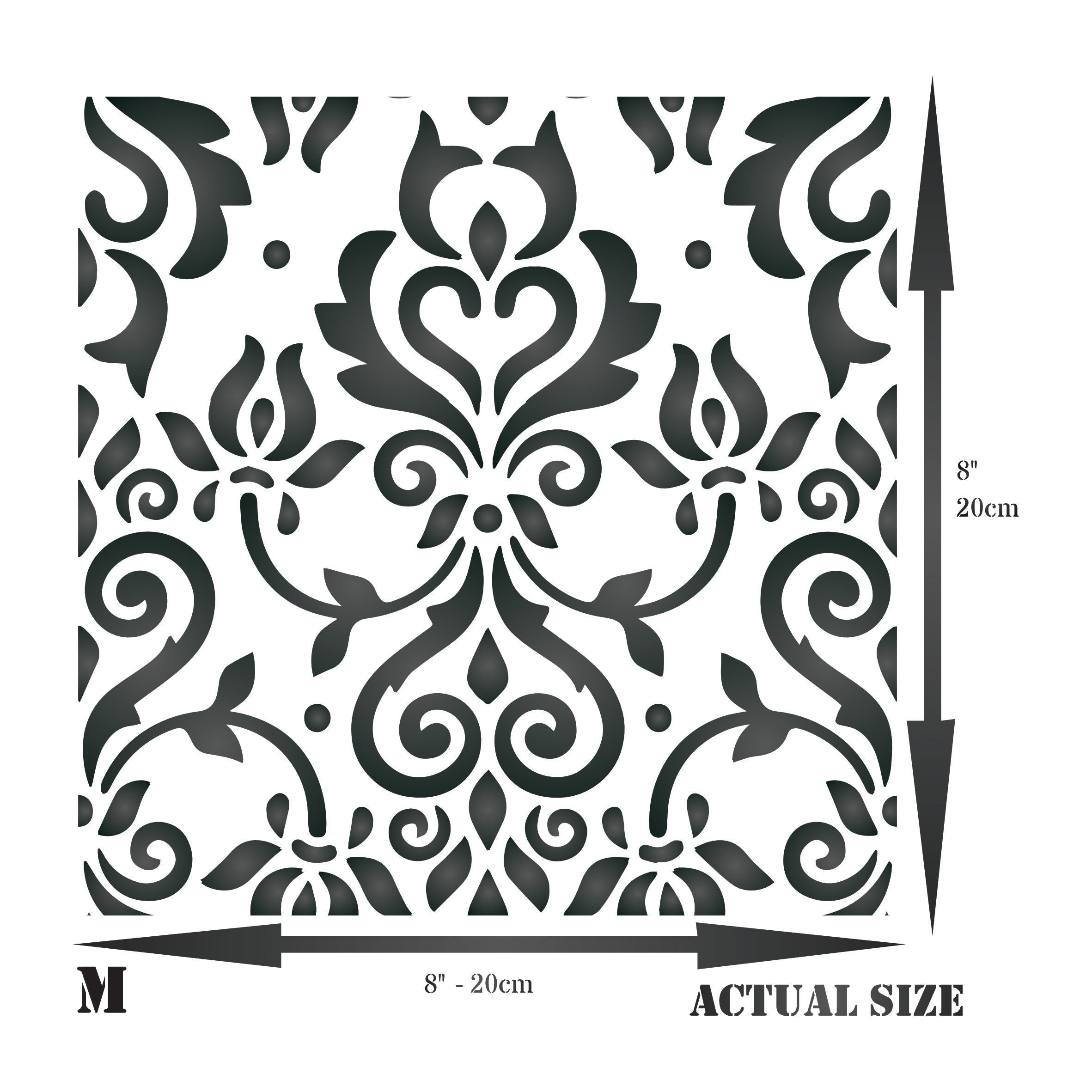 Damask Tile Stencil - Reusable Victorian Floor Furniture