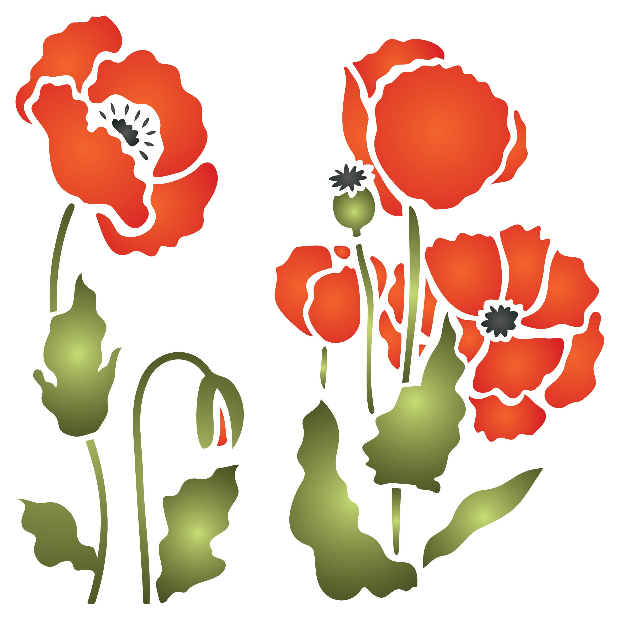 Poppy Flower Stencil, 16.5 x 16.5cm - Reusable Mylar Designs for Painting