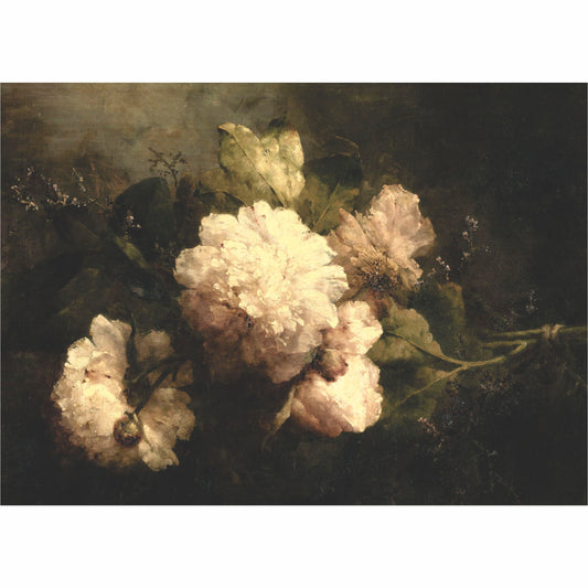 White Flowers Mulberry Rice Paper, 29.21 x 40.64 cm - for Decoupage Print Crafts