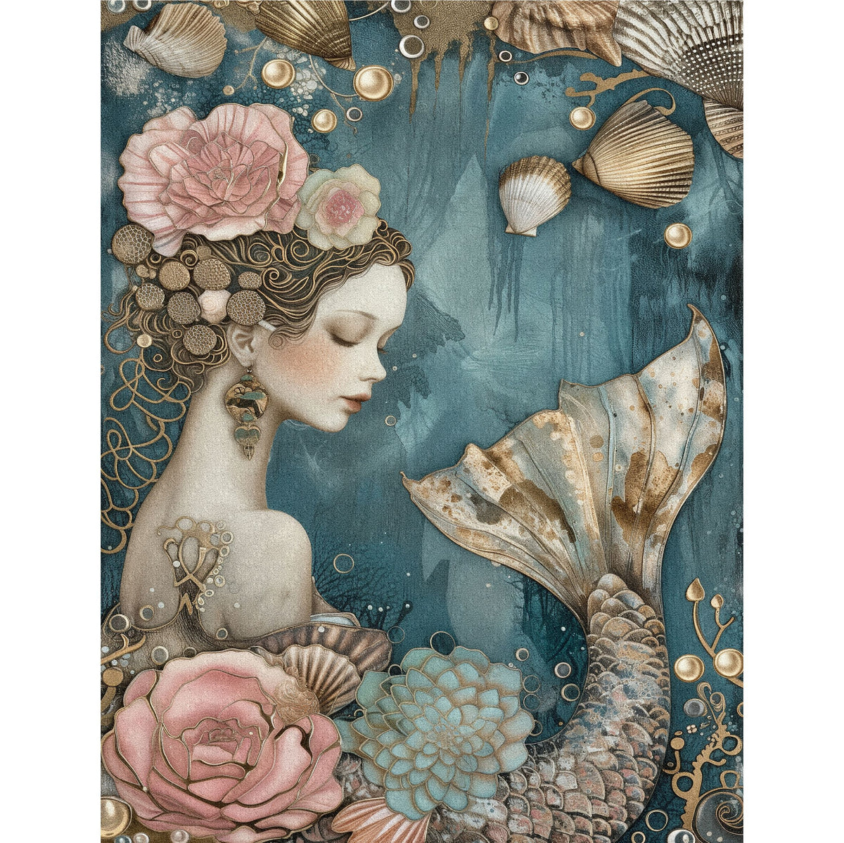 Mermaid Decoupage Rice Paper, 20.32 x 26.67 cm - for Scrapbooking Cards Crafts