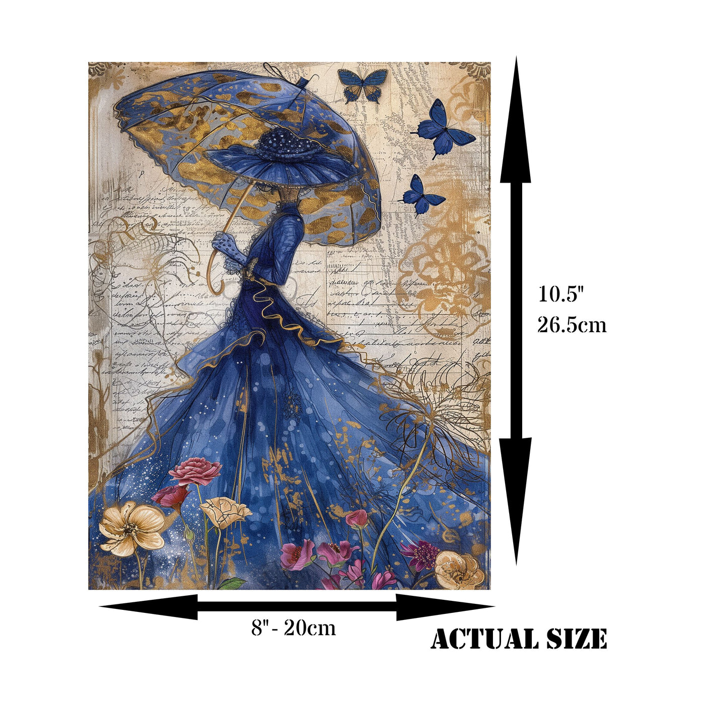 Blue Lady Decoupage Rice Paper, 8 x 10.5 inch - for Scrapbooking Cards Crafts