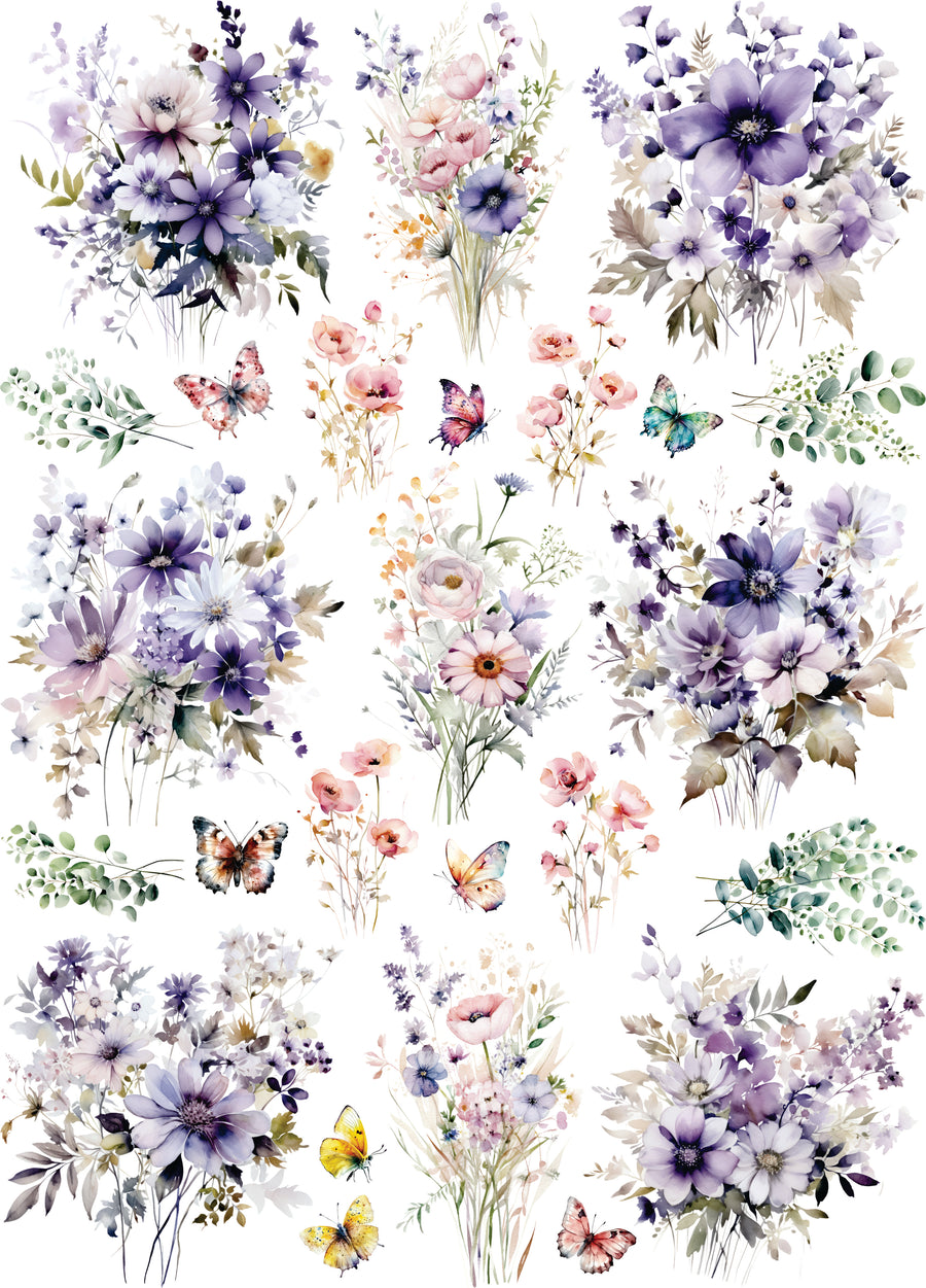 Purple Arrangements Rice Paper, 11.5 x 14.5 inch - Decoupage Furniture Crafts