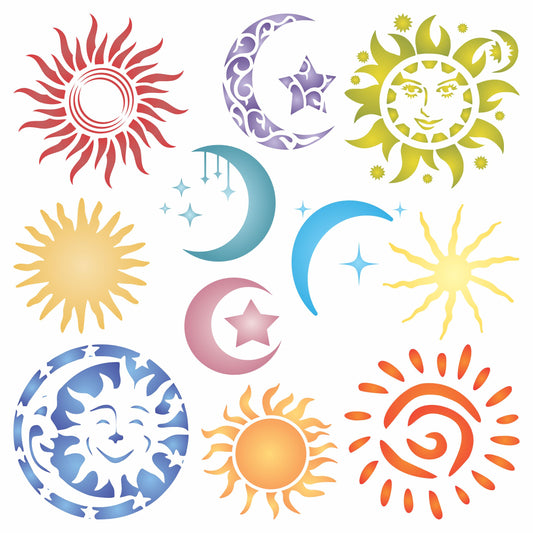Suns Moons Stencil - Layering Moon Sun Star