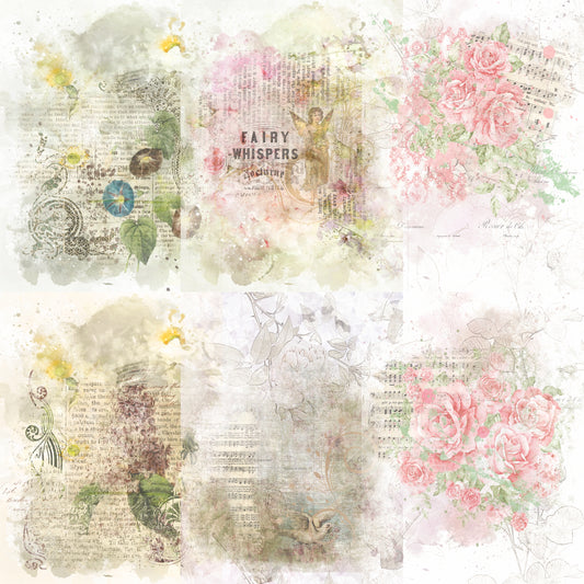 Distressed Floral Overlay Rice Paper- 6 x Printed Mulberry Paper Images 30gsm