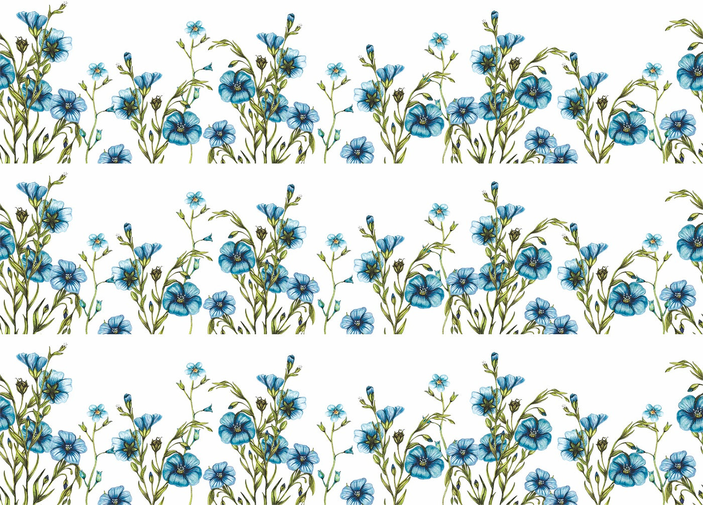 Blue Flower Border Rice Paper- 21 Sheets Printed Mulberry Paper Border 36gsm