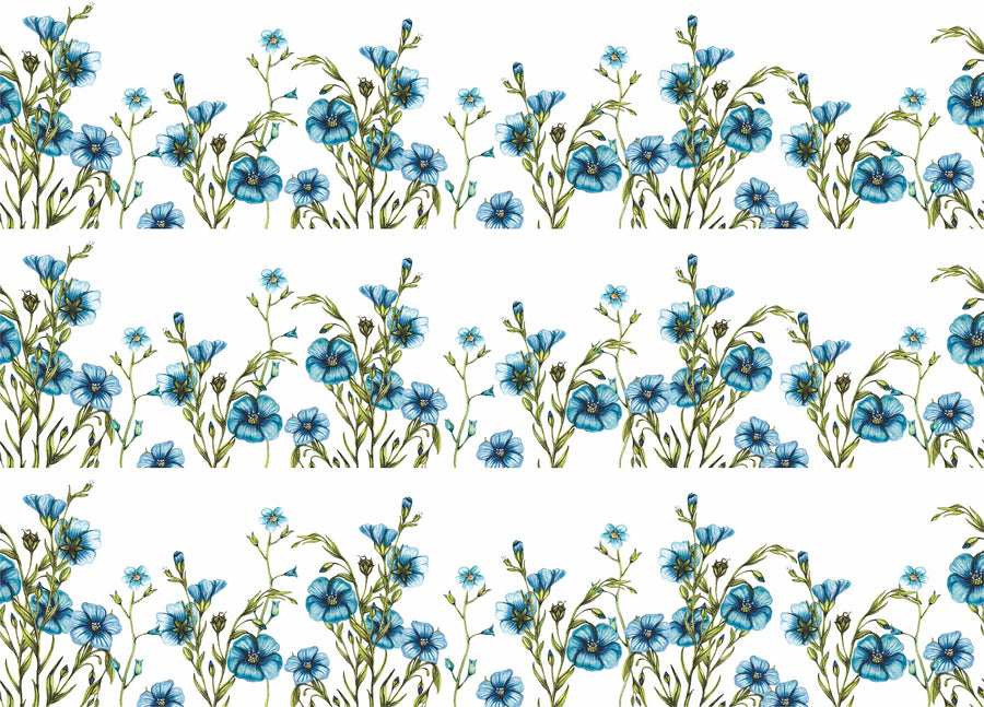 Blue Flower Border Rice Paper- 21 Sheets Printed Mulberry Paper Border 36gsm