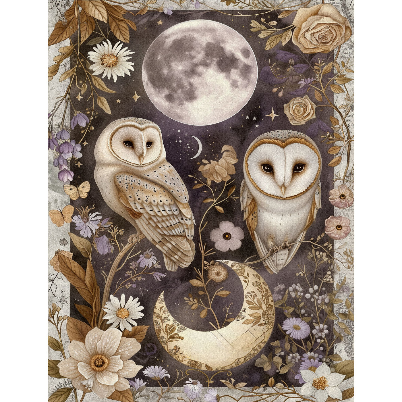 Owls Decoupage Rice Paper, 8 x 10.5 inch - for Scrapbooking Cards Crafts