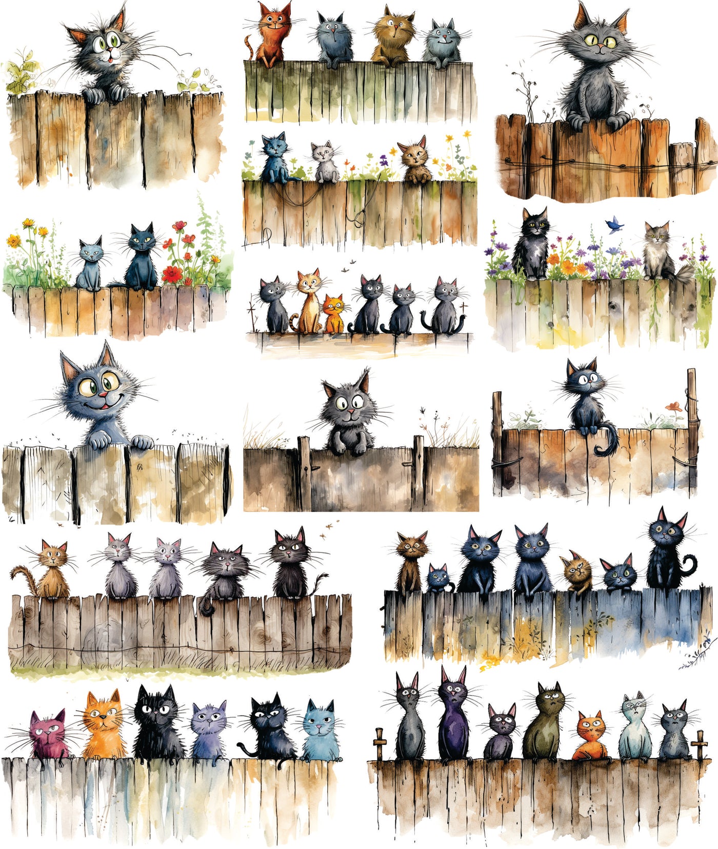 Cats on a Fence Decoupage Rice Paper, 11.5 x 14.5 inch - for Journal Cards Crafts