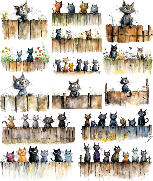 Cats on a Fence Decoupage Rice Paper, 29.21 x 36.83 cm - for Journal Cards Crafts