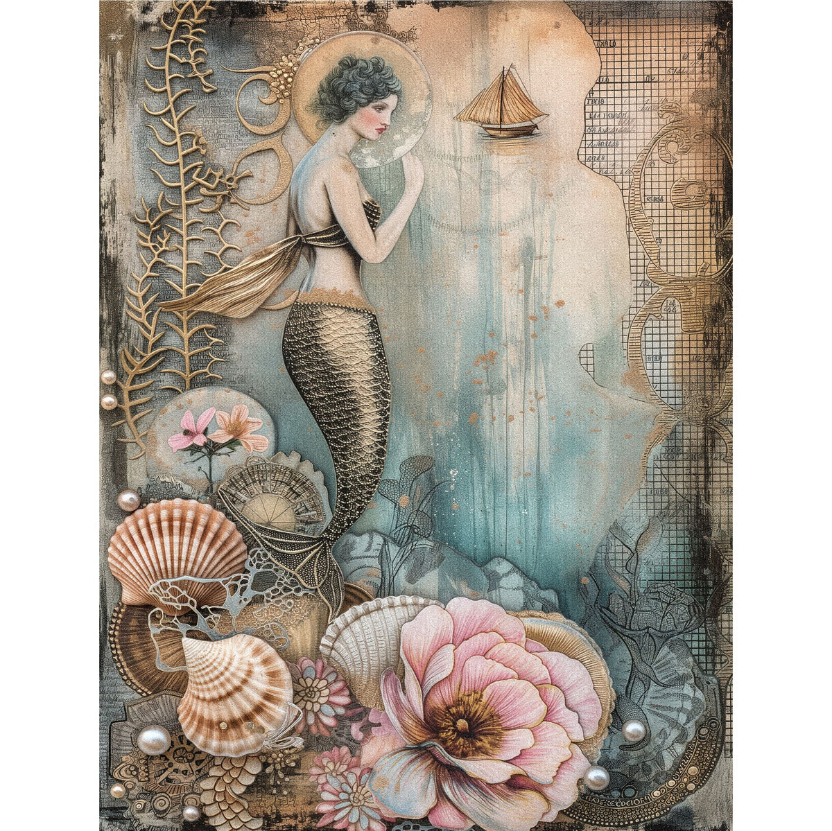 Mermaid Decoupage Rice Paper, 20.32 x 26.67 cm - for Scrapbooking Cards Crafts