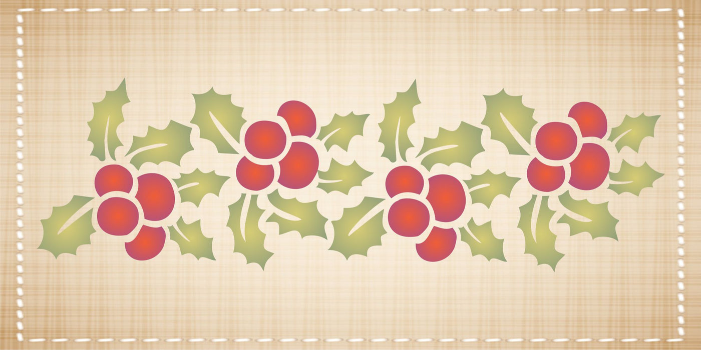 Christmas Holly Stencil, 15 x 4.5 inch - Holly Leaf Berry Border Christmas