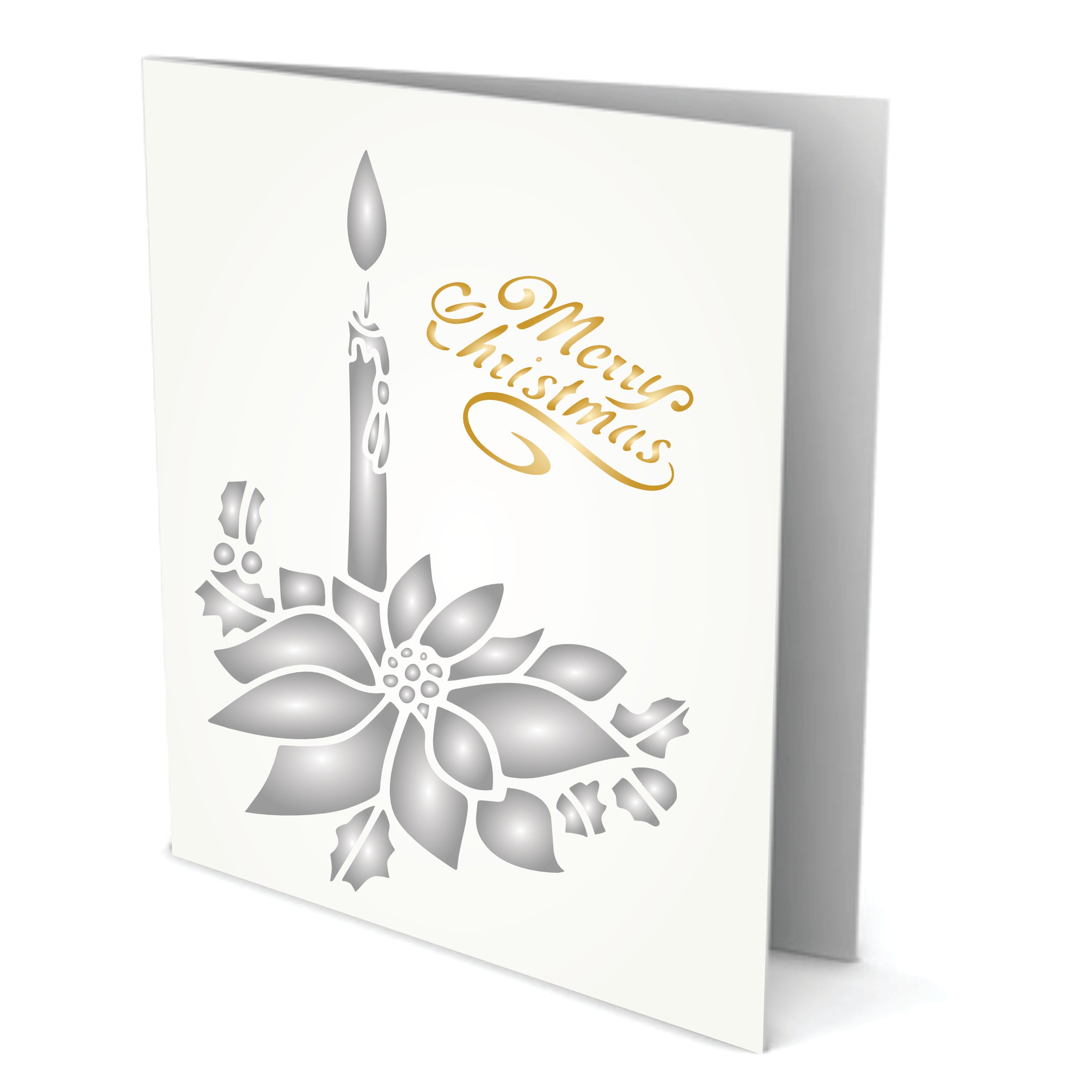 Poinsettia Candle Stencil - Merry Christmas Words Card Flower Candle