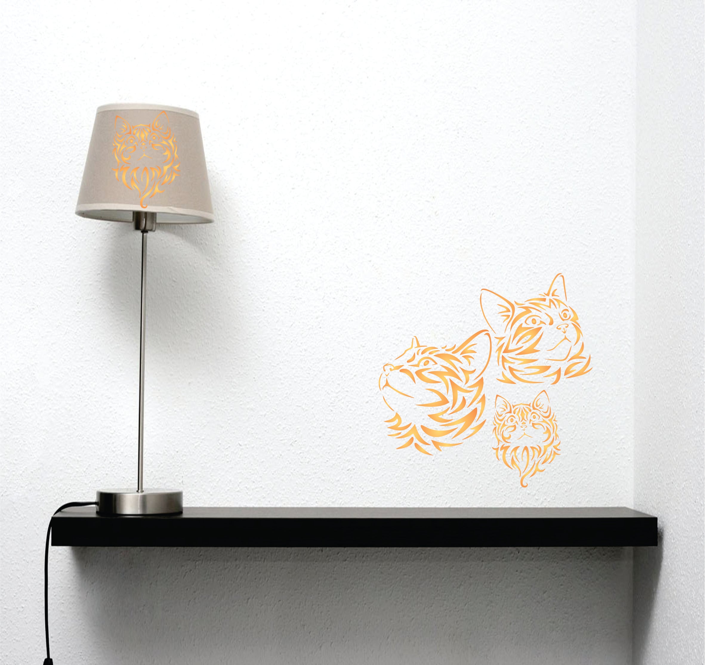 Cat Family Stencil - Pet Animal Kitten Feline Heads Mural